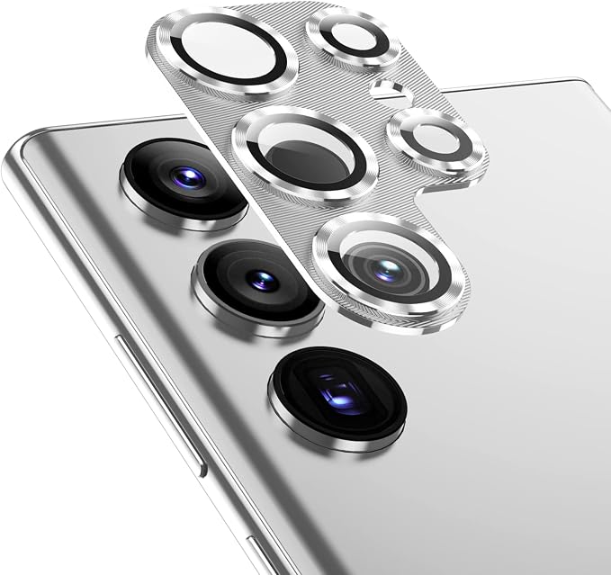 Korecase for Samsung Galaxy S23 Ultra Camera Lens Protector Tempered Glass Camera Cover, 9H Hardness Aluminum Metal Lens Film, Bubble Free,Strong Stickiness -Silver