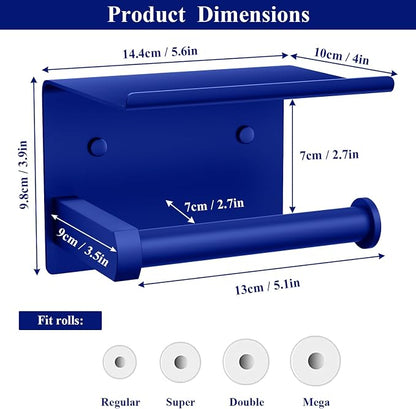 Tindbea Toilet Paper Holder with Shelf Adhesive or Screw Wall Mounted Toilet Paper Roll Dispenser Storage, Stainless Steel Bathroom Shelf Holder Accessories (Klein Blue)