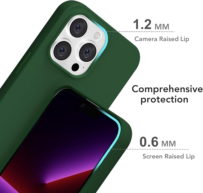 for iPhone 13 Pro Case Silicone Compatible with Magsafe Case, Ultra Slim Thin Magnetic Phone Cases Mag Safe, Cute Soft Rubber Gel TPU Matte Plain Wireless Charging Cover for Women, Dark Green