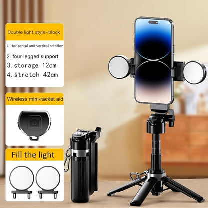 Mini Selfie Stick Tripod Stand for iPhone ，6-Section Adjustable Height Extension (12-42cm)，10 Meter Remote One Click Control ，Suitable for Travel/Live Streaming/Outdoor Multiple Scenes