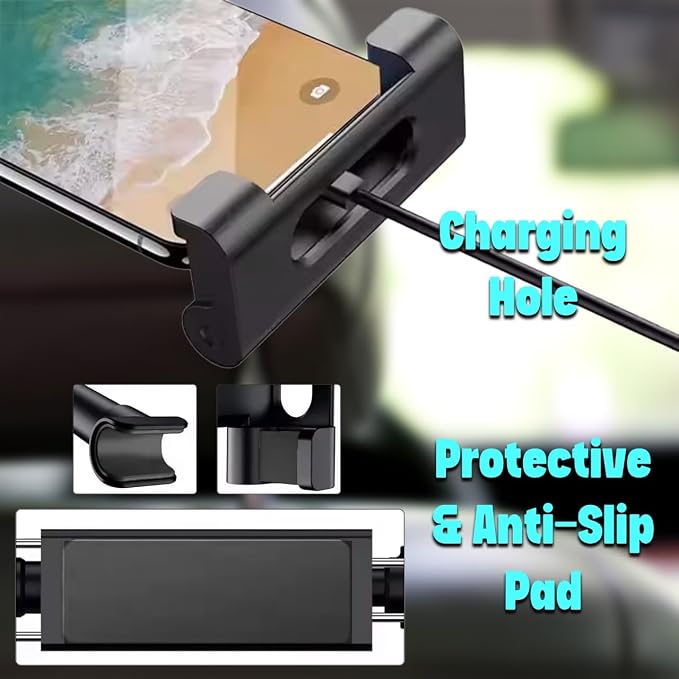Adjustable Car Headrest Tablet and Phone Holder, Backseat Mount with Extendable Arm, Universal Fit Travel Stand for Smartphones and Tablets, Secure & Stable for Road Trips