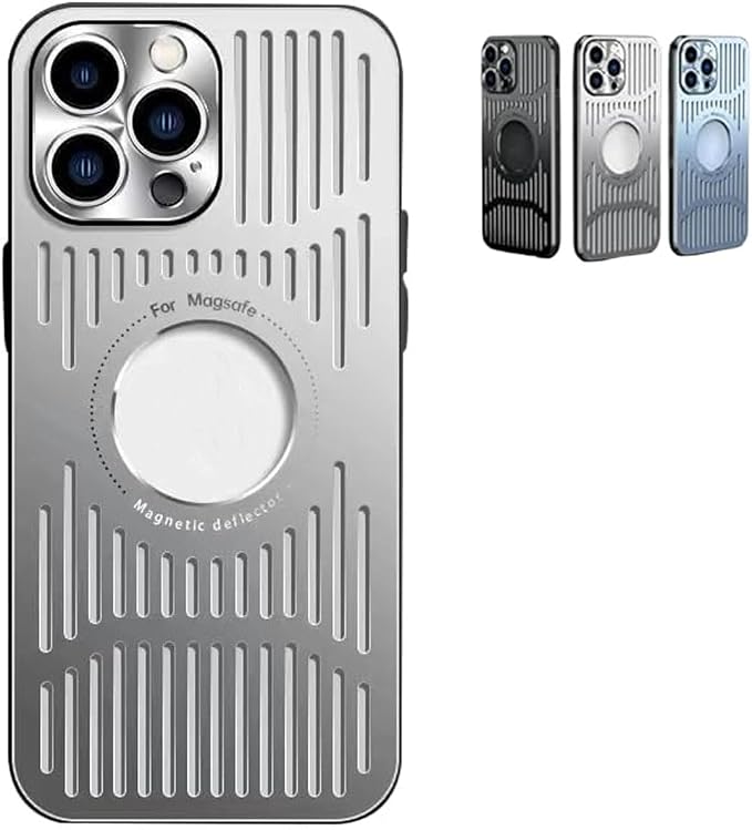 Curranet Metal Heat Dissipation Breathable Case for iPhone,The Metal Hollowed-Out Cooling Case is Suitable for iPhone (16promax,Silver)