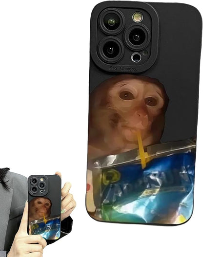 Monkey Phone Case, Funny Monkey Phone Case, All-Inclusived Shockproof TPU Clear Protective Cover, Funny Phone Cases for iPhone 16/15/14/13 Promax (Black-1,15pro)