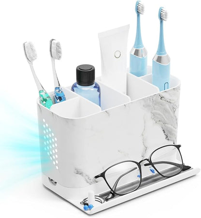 Toothbrush Holders, Toothbrush Caddy with Front Ledge and Cord Slots, Detachable Tooth Brush Holder for Bathroom Countertop, Shower, Vanity, Large Capacity 6 Slots Marble Bathroom Accessories