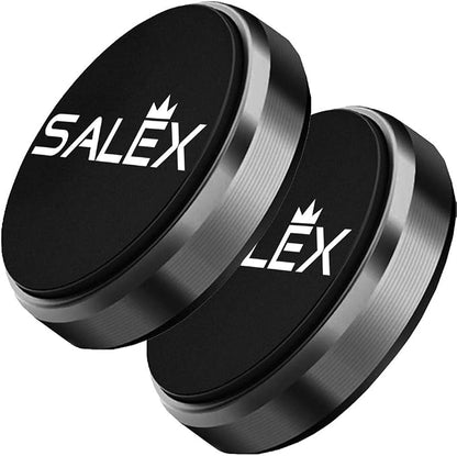SALEX Magnetic Phone Mounts 2 Pack with 3M Adhesive. Black Flat Cell Phone Holder for Car Dashboard, Truck, Wall, Mirror, Table. Universal Low Profile Stick on Magnet Set