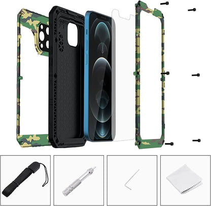 Mitywah Waterproof Case for iPhone 12 Pro, Heavy Duty Shockproof Case with Built-in Screen Protector, Full Body Underwater Protective Metal Case 6.1 inch, Camouflage