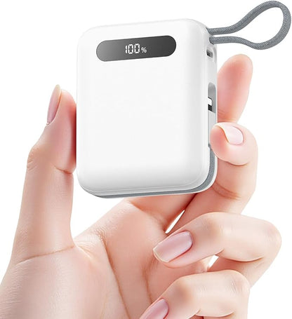 Portable Charger, Ultra Mini 10000mAh Portable Charger Power Bank with Built-in Cables, 35W Fast Charging Battery Pack, Travel Essential Compatible with iPhone 17 16 15 Samsung S22 S21 Google iPad etc