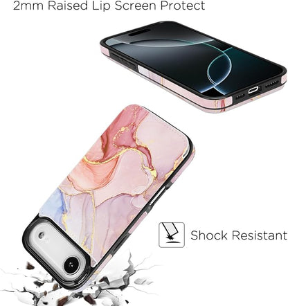uCOLOR for iPhone 17 Air Wallet Case with Card Holder PU Leather RFID Blocking Design iPhone Air flip case for Women Men Magnetic Clasp Kickstand Design 6.5 inch (Pink Purple Marble)