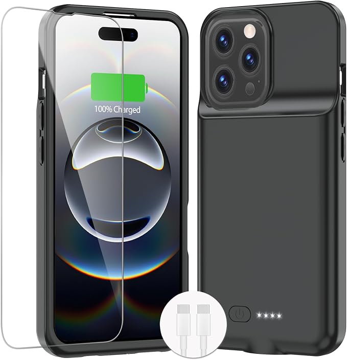 BOPPS Charging Case for iPhone 16 Pro 【Support Carplay】 Slim 8500mAh Portable Charger Case 360°Protection Rechargeable Extended Battery case for iPhone 16 Pro-6.3 Inch (Black)