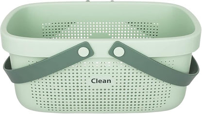 JiatuA Plastic Storage Basket with Handle Portable Shower Caddy Tote Organizer Basket Bin for Bathroom Kitchen Dorm Room Bedroom, Green