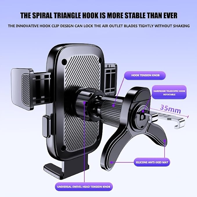 Car Phone Mount, 360° Rotatable Air Vent Holder, One-Hand Release, 4.2-7.2 Inch Smartphones, Black