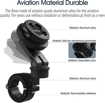 Motorcycle Phone Mount,Bike Cell Phone Holder with Vibration Dampener module,Out Front Bicycle Handlebar Mount for Mountain Road EBike,Scooter,Moto,MTB【Series C - 2nd Gen】Angle Adjustment Edition
