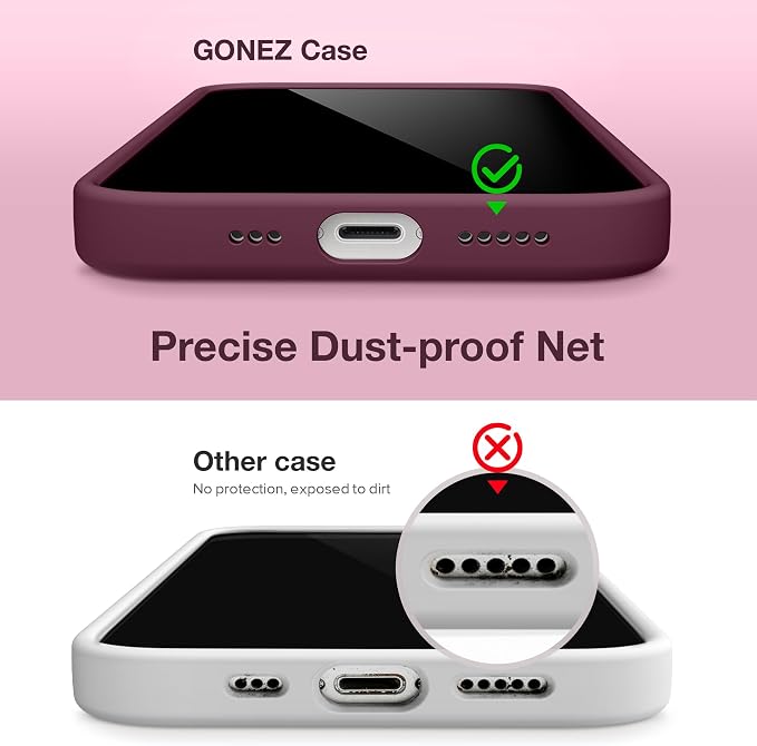 GONEZ for iPhone 14 Pro Case, Compatible with Magsafe, with Screen Protector + Camera Lens Protector, Soft Anti-Scratch Microfiber Lining, Shockproof Liquid Silicone Phone Cover, Wine Red