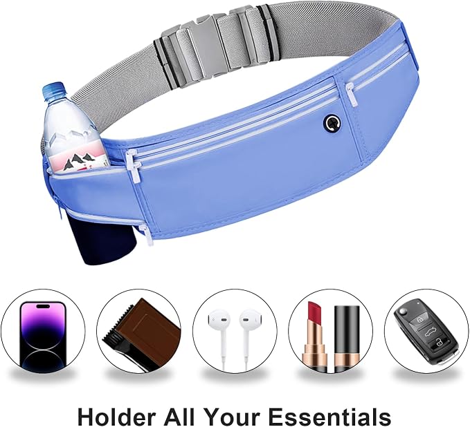 Slim Running Belt for Women Men,Runners Fanny Pack Phone Holder,Money Belt,Running Gear Accessories,with 3 Pockets (Jet Blue)