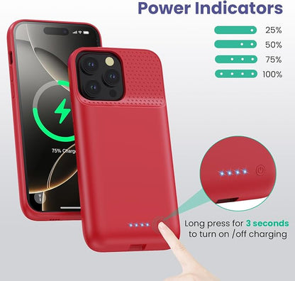 Battery Case for iPhone 16 Pro Max, Upgraded 8600mAh Portable Charging Case, Ultra-Slim Lightweight Powerful Extended Battery Pack for iPhone 16 Pro Max (6.9 inch)-Red