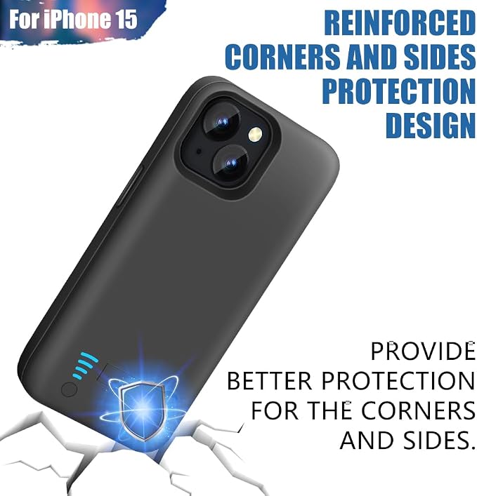 Sitong Battery Case for iPhone 15, 5000mAh Rechargeable Extended Battery Charging/Charger Case, Add 100% Extra Juice (6.1 inch) Black