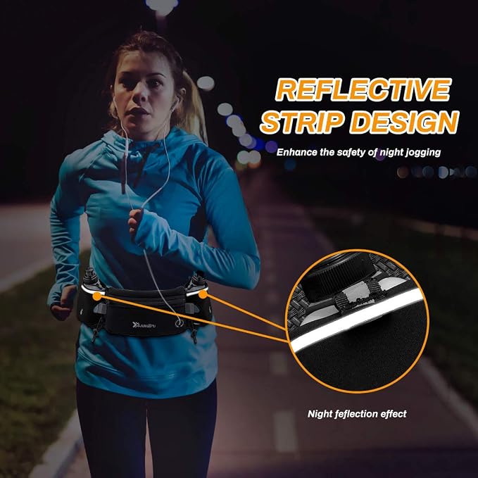 Number-one Running Belt with Water Bottles(2 x 175ML), Hydration Belt Waterproof Waist Pack Bag Fits iPhones Adjustable Sports Waist Pouch for Marathon Running Hiking Cycling