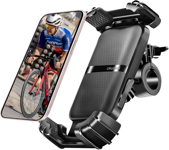 Motorcycle Phone Mount,Handlebar Phone Holder for Bike,360°Rotation,Silicone Wrapped Phone Clamp,One-Touch Quick Lock Scooter Stroller Bicycle Phone Holder,4.7- 6.8"Phones,Thick Cases Friendly