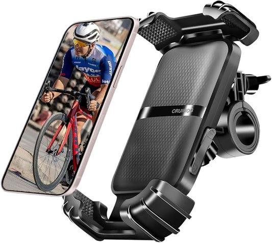 Motorcycle Phone Mount,Handlebar Phone Holder for Bike,360°Rotation,Silicone Wrapped Phone Clamp,One-Touch Quick Lock Scooter Stroller Bicycle Phone Holder,4.7- 6.8"Phones,Thick Cases Friendly
