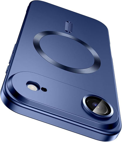 Magnetic for iPhone Air Case, Compatible with MagSafe, Built-in Camera Lens Protector, Slim Thin Soft Silicone Bumper Shockproof Metallic Luster Phone Case for iPhone 17 Air (Blue)