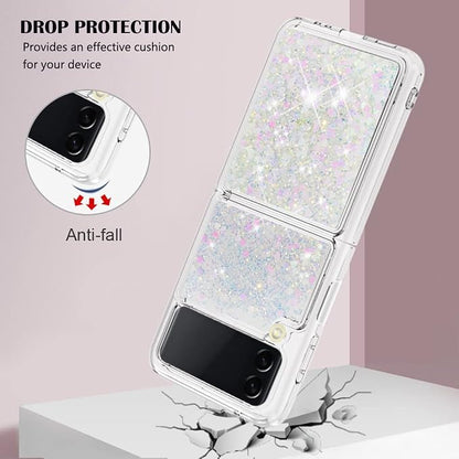 Galaxy Z Flip 4 Glitter Liquid Case, Galaxy Z Flip 4 Waterfall Cover, Bling Flowing Liquid Floating Sparkle Colorful TPU Cushion Protective Shockproof Phone Case Compatible with Samsung Z Flip 4 5G