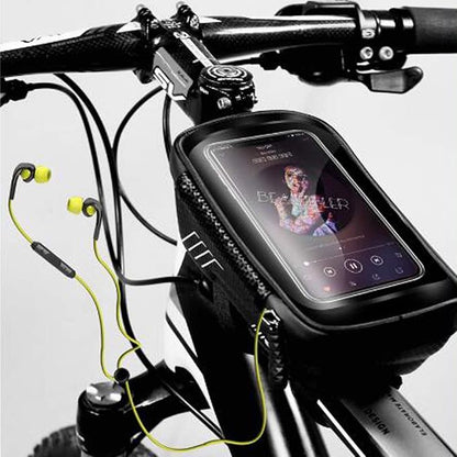 Bike Frame Bag, Bike Phone Mount, Waterproof Cycling Front Top Tube Pouch Pannier Bicycle Frame Phone Holder Crossbar Storage Bags for iPhone 13 12 11 Pro MAX XS XR X 8 7 Plus Smartphones Below 6.5''
