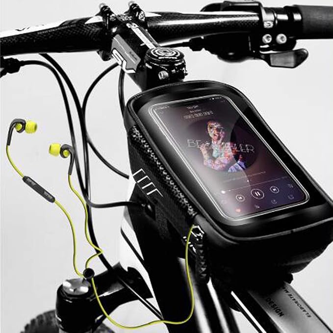 Bike Frame Bag, Bike Phone Mount, Waterproof Cycling Front Top Tube Pouch Pannier Bicycle Frame Phone Holder Crossbar Storage Bags for iPhone 13 12 11 Pro MAX XS XR X 8 7 Plus Smartphones Below 6.5''