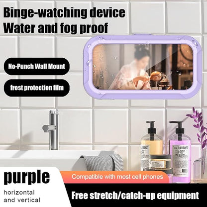 360° Rotatable Retractable Adjustable Shower Phone Case Holder,Anti-fog HD & sensitive screen ,Wall Mounted Phone Holder for Bathroom Mirror Bathtub Kitchen,Shower Accessories for 4-7" Phones (purple)