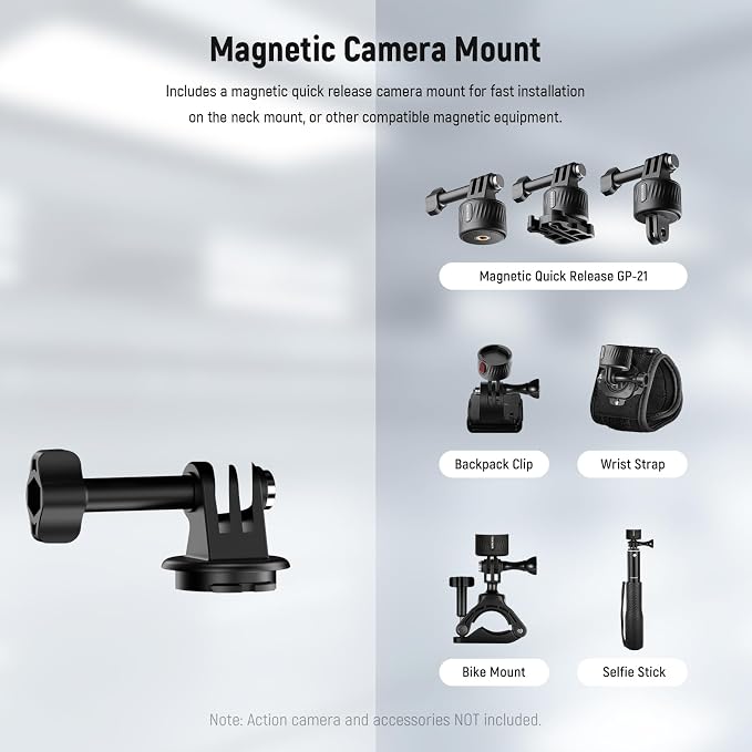 NEEWER Magnetic Neck Mount with Pocket 3 Cage, Flexible Quick Release Action Camera Neck Holder Compatible with Hero 13 12 11 Max DJI Action 5 Pro Insta360 Osmo Pocket 3 Accessory for POV, GP39
