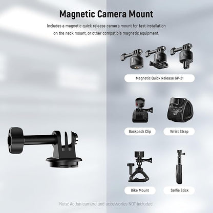 NEEWER Magnetic Neck Mount with Pocket 3 Cage, Flexible Quick Release Action Camera Neck Holder Compatible with Hero 13 12 11 Max DJI Action 5 Pro Insta360 Osmo Pocket 3 Accessory for POV, GP39