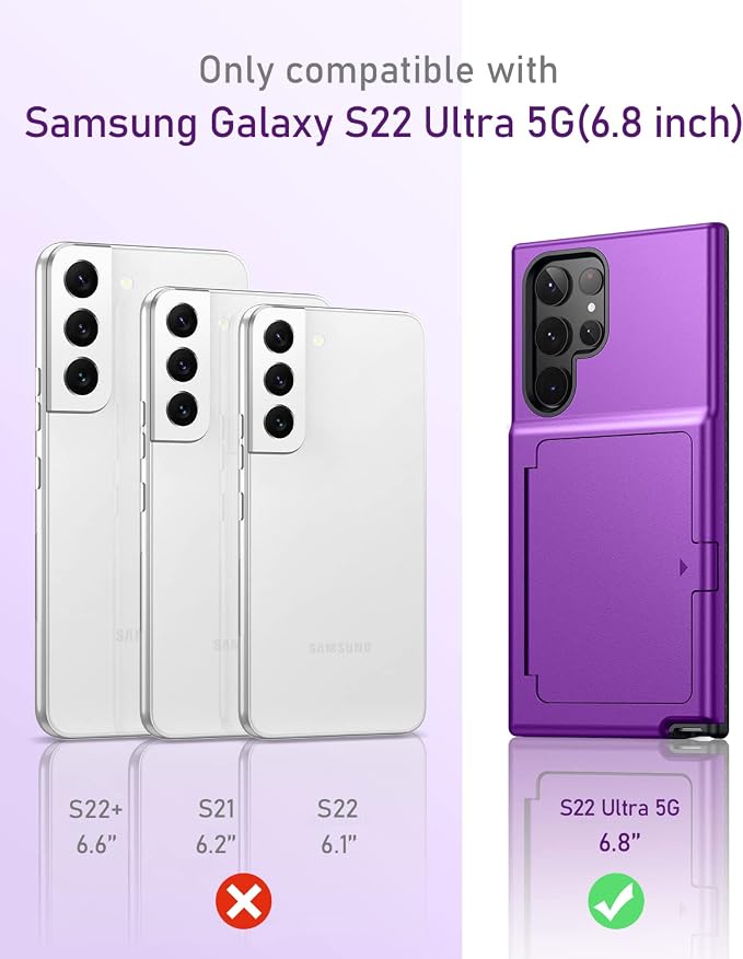 WeLoveCase for Samsung Galaxy S22 Ultra Wallet Case with Credit Card Holder & Hidden Mirror, All-Round Protection Shockproof Phone Cover Designed for Samsung Galaxy S22 Ultra, 6.8 Inch Purple