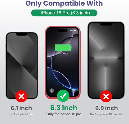 Feob Battery Case for iPhone 16 Pro, [2025 Upgraded] 7500mAh Ultra-Slim Portable Smart Charging Case Rechargeable Protective Extended Charging Cover Only for iPhone 16Pro Battery Pack (6.3 Inch), Red