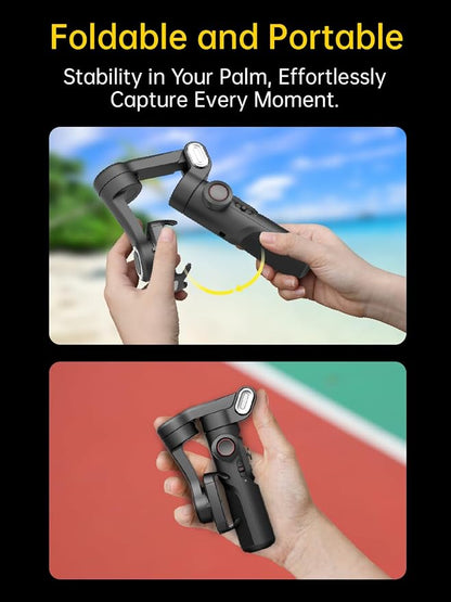 AOCHUAN 3-Axis Gimbal Stabilizer for iPhone Gimbal with RGB Magnetic Fill Light Upgraded Face Tracking Focus Wheel Foldable Smartphone for iPhone/Android Phone Stabilizer Vlog Recording Smart XE Kit
