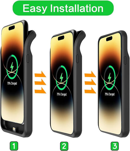 Battery Case for iPhone 14 Pro, Upgraded 10000mAh Battery Pack Rechargeable Charger Case with Carplay Wireless Charging Compatible for iPhone 14 Pro (6.1 inch) External Battery Charging Cover(Black)
