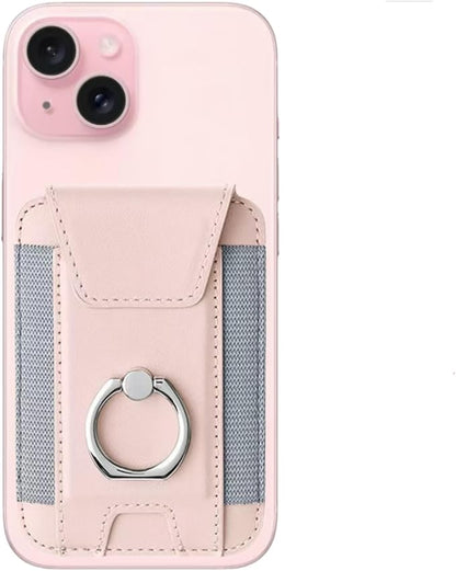 for Magsafe Wallet, Slim Magnetic Card Wallet with Grip, 7 Cards Holder RFID Blocking, Ring Stand Stick on Wallet with Privacy Flap(Pink)
