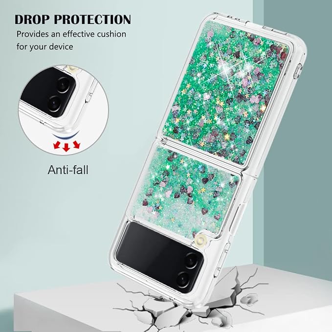 Galaxy Z Flip 4 Glitter Case Silicone, Galaxy Z Flip 4 Liquid Cover, Girls Women Bling Floating Sparkle Quicksand Shockproof Waterfall Slim Phone Cover Back Compatible with Samsung Galaxy Z Flip 4