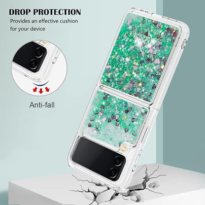 Galaxy Z Flip 4 Glitter Case Silicone, Galaxy Z Flip 4 Liquid Cover, Girls Women Bling Floating Sparkle Quicksand Shockproof Waterfall Slim Phone Cover Back Compatible with Samsung Galaxy Z Flip 4