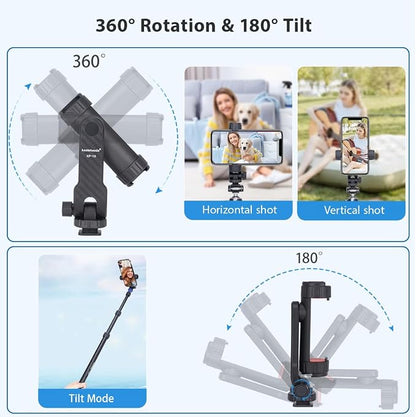Koolehaoda Phone Tripod Mount, Universal Smartphone Holder 360° Rotates and 180° Tilts Adjustable with 2 Cold Shoe and 1/4" Screw for iPhone, Android Cell Phone, Selfie Stick, Camera Stand