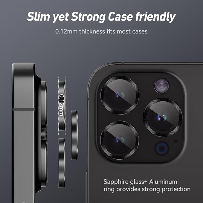 Jeluse Camera Lens Protector for iPhone 17 Pro Max/17 Pro/16 Pro Max/16 Pro/15 Pro Max/15 Pro/14 Pro Max/14 Pro, 9H Tempered Glass Screen Protector Cover Alignment Kit Metal Individual Ring