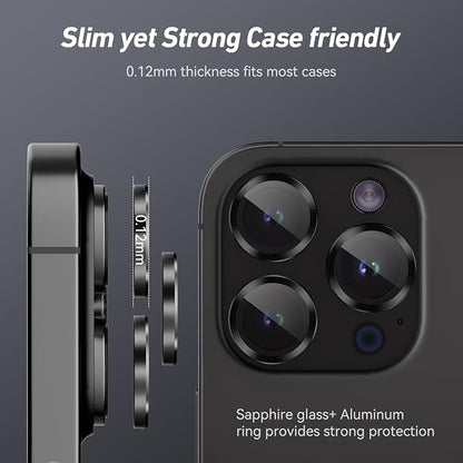 Jeluse Camera Lens Protector for iPhone 17 Pro Max/17 Pro/16 Pro Max/16 Pro/15 Pro Max/15 Pro/14 Pro Max/14 Pro, 9H Tempered Glass Screen Protector Cover Alignment Kit Metal Individual Ring