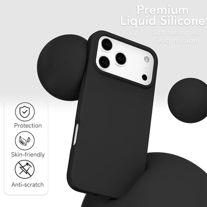 for iPhone 17 Pro Case Silicone Compatible with Magsafe Case, Ultra Slim Thin Magnetic Phone Cases Mag Safe, Cute Soft Rubber Gel TPU Matte Plain Wireless Charging Cover for Women, Black