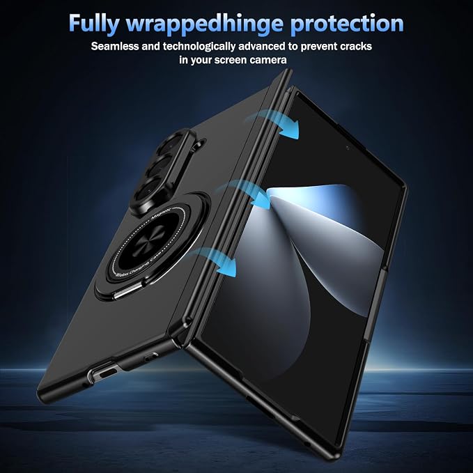 Hekodonk for Galaxy Z Fold 8 Ultra Case with 360 Rotatable Stand,[Compatible with MagSafe][Front Screen Protector],Magnetic Ring Holder with Hinge Protective Case for Samsung Z Fold 8 Ultra,All Black