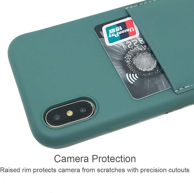 Ultra Slim Liquid Silicone Case Compatible for iPhone Xs/X 10(5.8 inch) with Card Holder Slot Ultra-Slim Thin Soft Wallet Cover Compatible for iPhone XS/X/10 with Screen Protector(Pine Green)