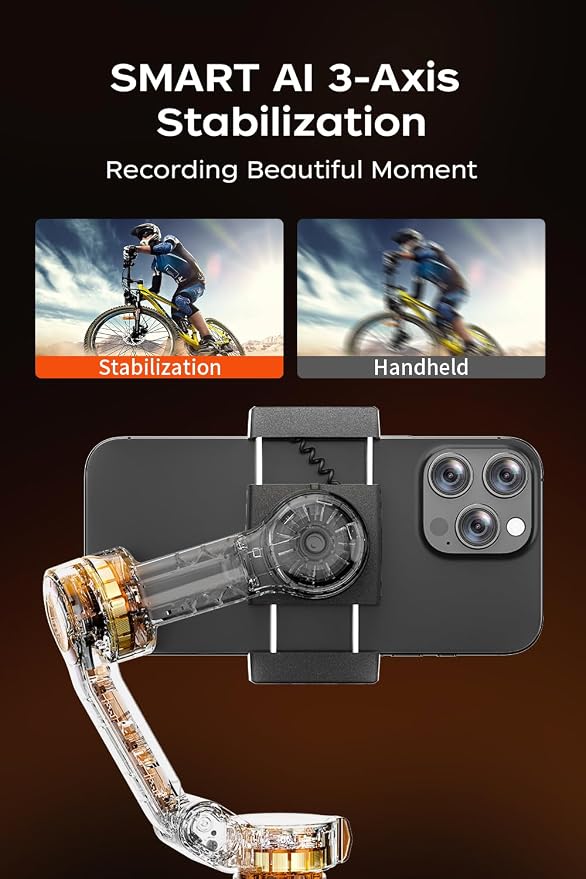 FUNSNAP CM8 Gimbal Stabilizer for iPhone Android, 3-Axis Phone Gimbal with Remote Control Portable Foldable, Phone Stabilizer for Video Recording for Tiktok YouTube Vlog