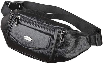 Hebetag Leather Fanny Pack Waist Bag for Men Women Slim Bumbag Waist Packs Outdoor Travel Hiking Casual Pouch Day Pack (Black)