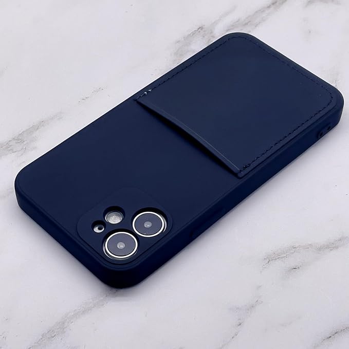 Ultra Slim Liquid Silicon Gel Case Compatible for iPhone 12 mini 5.4 inch 2020 with Card Holder Sleeves Slot Anti-Scratch Shockproof Wallet Cover with Screen Protector (Black)