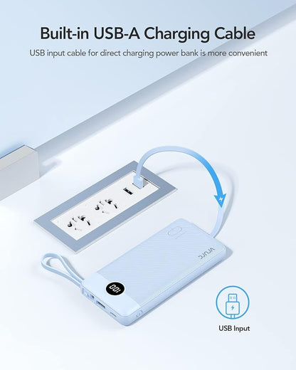 VRURC Portable Charger for iPhone, Built in 4 Cables Power Bank 10000mAh | Compact USB C Charging Bank 5 Outputs for Multi Devices,Travel Essential for Hiking Camping Business Cruise Ship-Blue