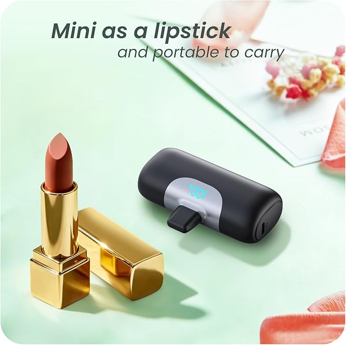[2-Pack] 5500mAh Portable Charger for iPhone 17/16, LCD Display USB C Mini Power Bank, PD Fast Charging Lipstick Sized Battery Pack for iPhone 17/16/15 Pro Max, Galaxy S25/S24, Pixel (Black+Black)