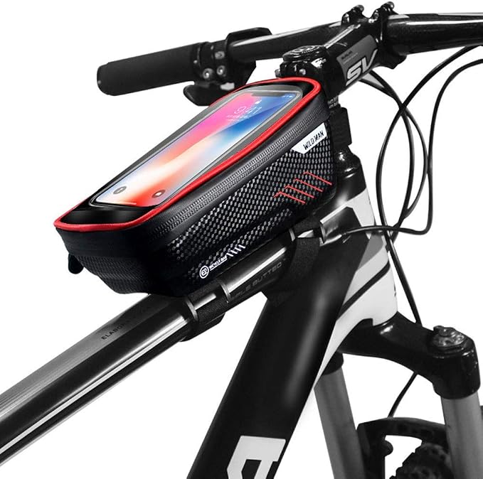 Bike Frame Bag, Bike Phone Mount, Waterproof Cycling Front Top Tube Pouch Pannier Bicycle Frame Phone Holder Crossbar Storage Bags for iPhone 13 12 11 Pro MAX XS XR X 8 7 Plus Smartphones Below 6.5''