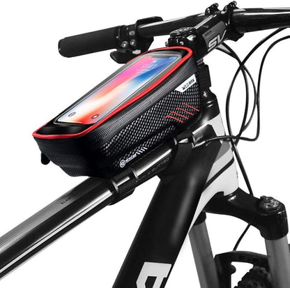Bike Frame Bag, Bike Phone Mount, Waterproof Cycling Front Top Tube Pouch Pannier Bicycle Frame Phone Holder Crossbar Storage Bags for iPhone 13 12 11 Pro MAX XS XR X 8 7 Plus Smartphones Below 6.5''